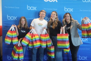 People with rainbow bag